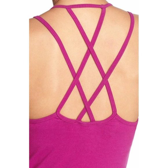 HARD TAIL Double Cross Strappy Yoga Exercise Tank Top Berry Pink Magenta X-Small - Picture 2 of 4